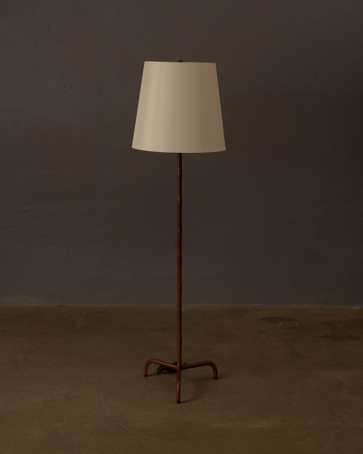 Jacques Adnet Leather-Wrapped Floor Lamp, France, 1950s