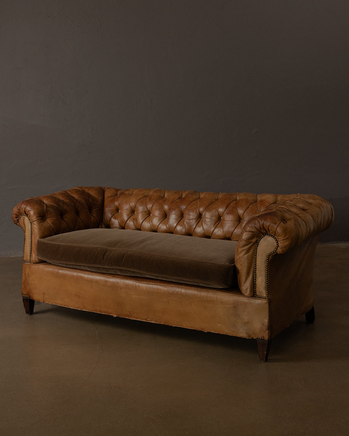 Vintage Tufted Leather Chesterfield Sofa