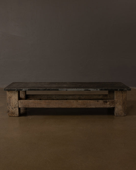 Rustic Low Table with Stone Top