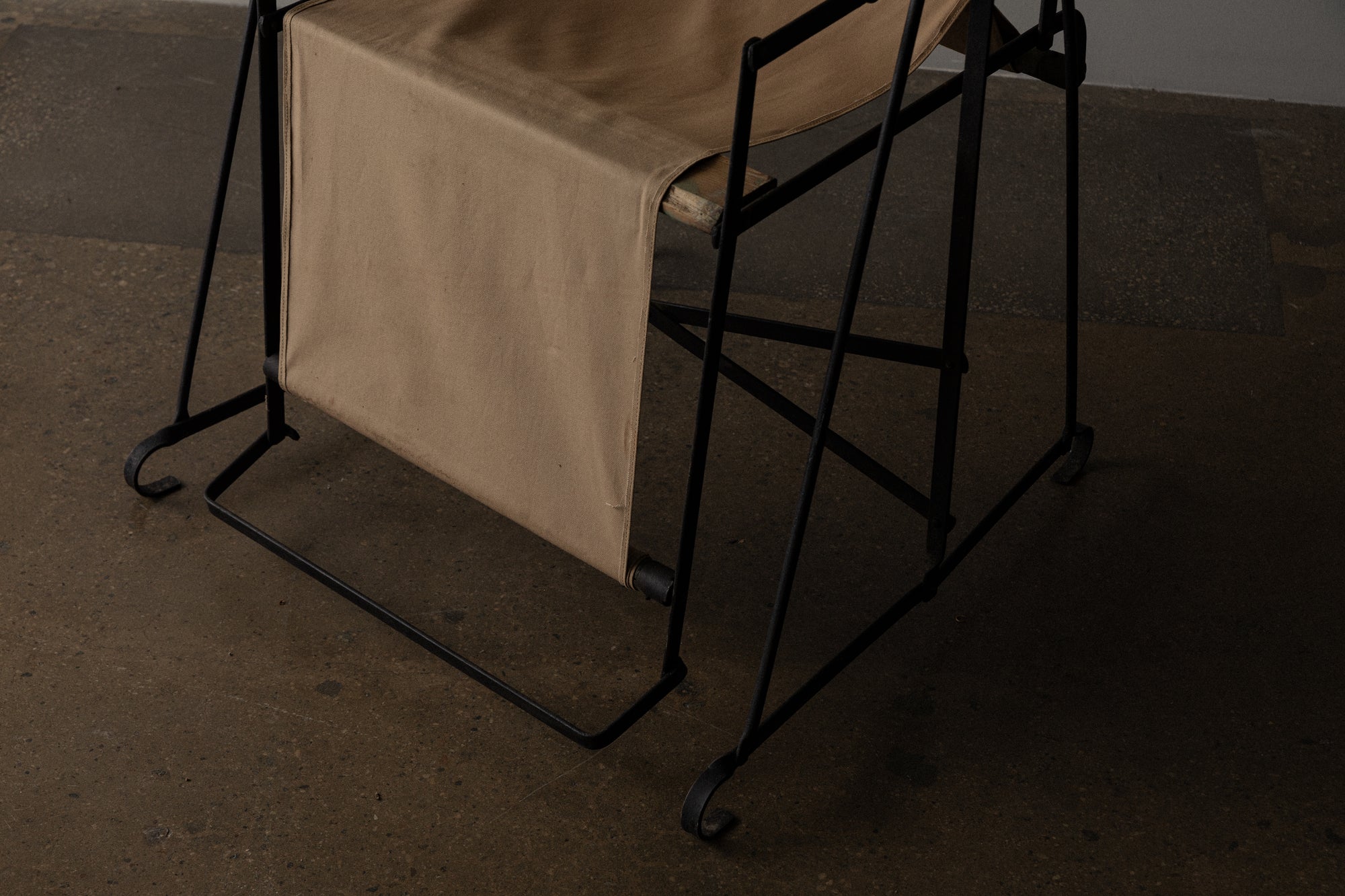 "2:30 Chair" by Ernest Trova in Tan Fabric and Black Frame