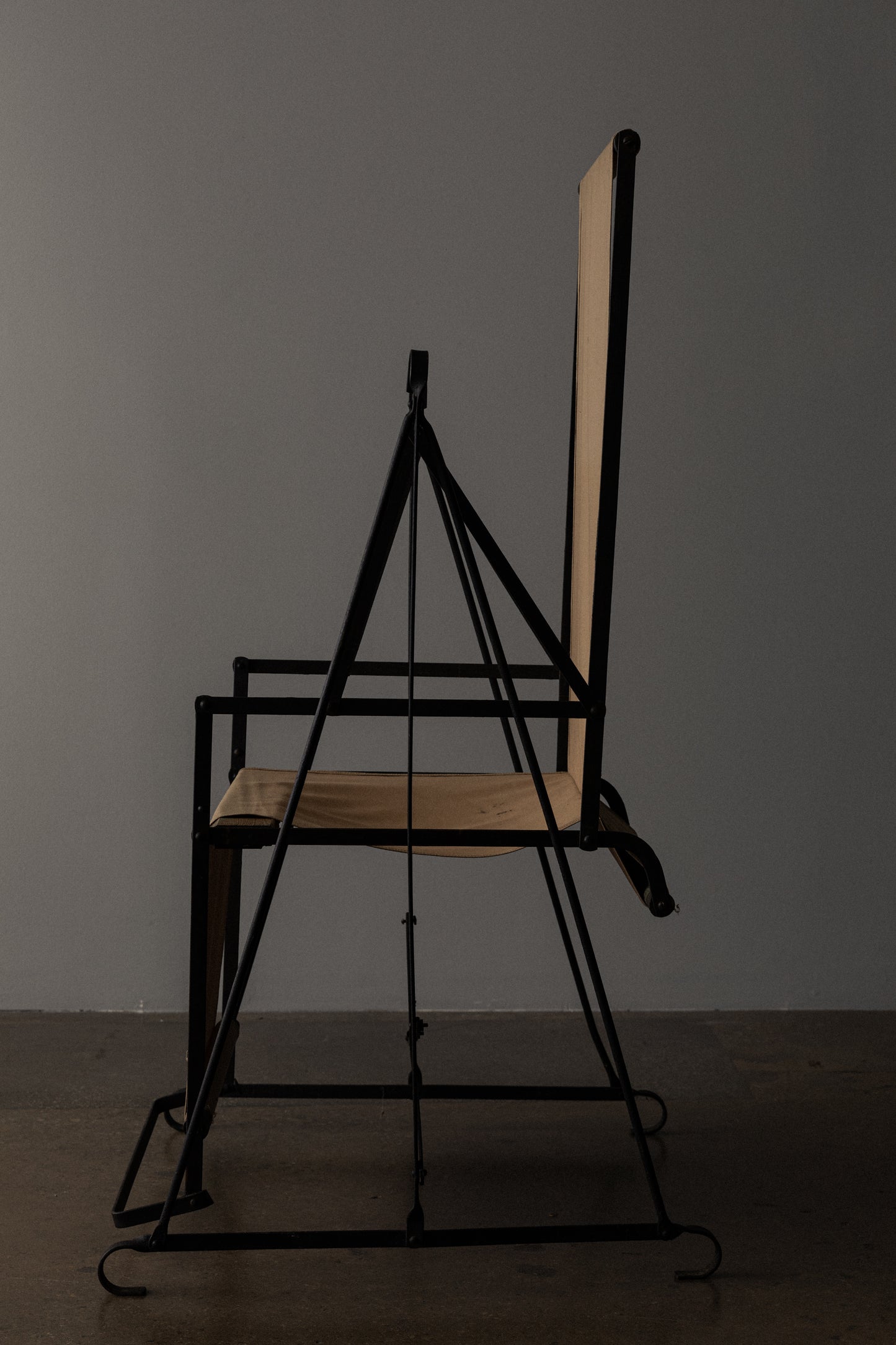 "2:30 Chair" by Ernest Trova in Tan Fabric and Black Frame