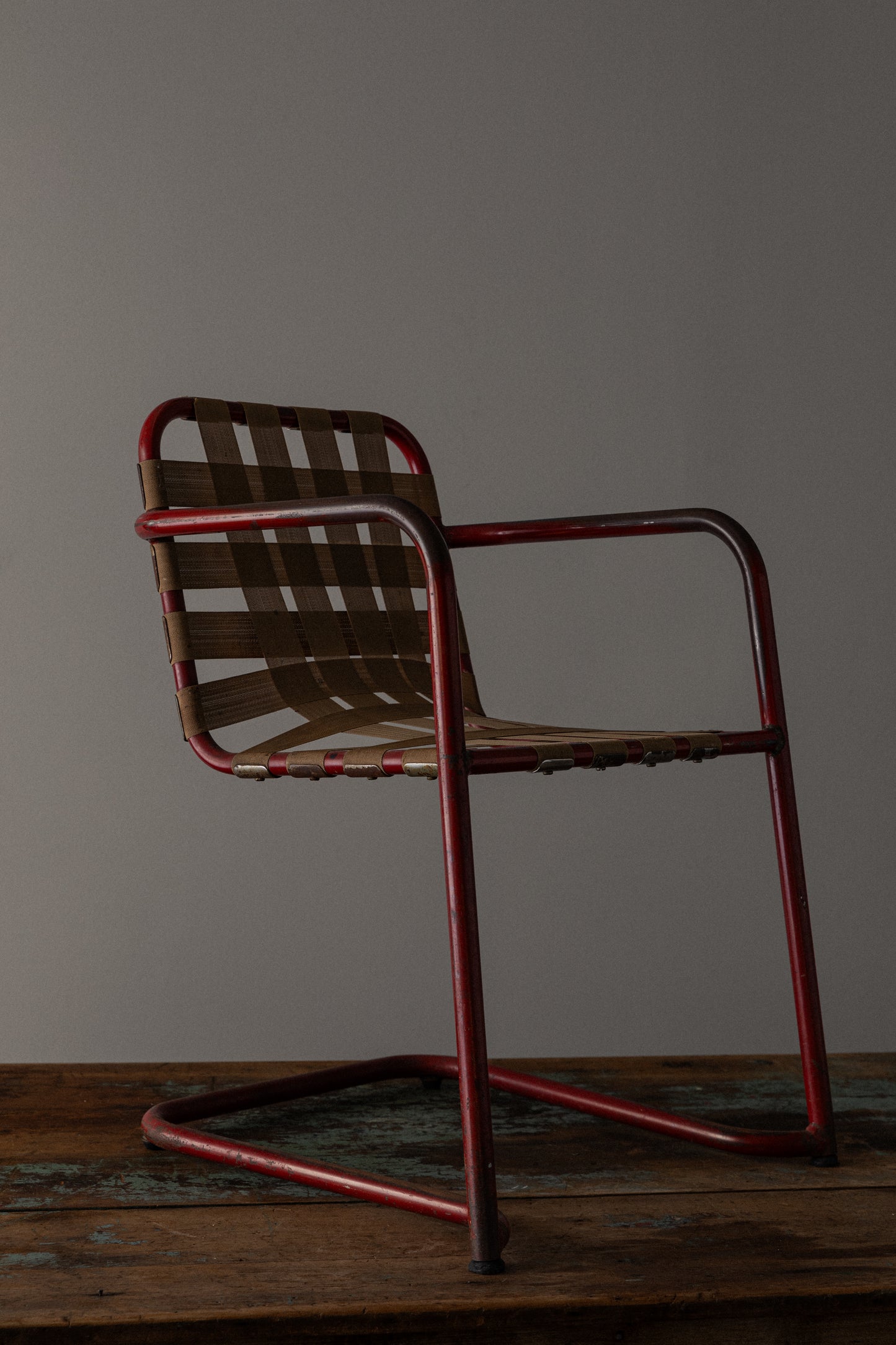 Mid-Century Webbed Chair in Red Metal Frame, c. 1950s