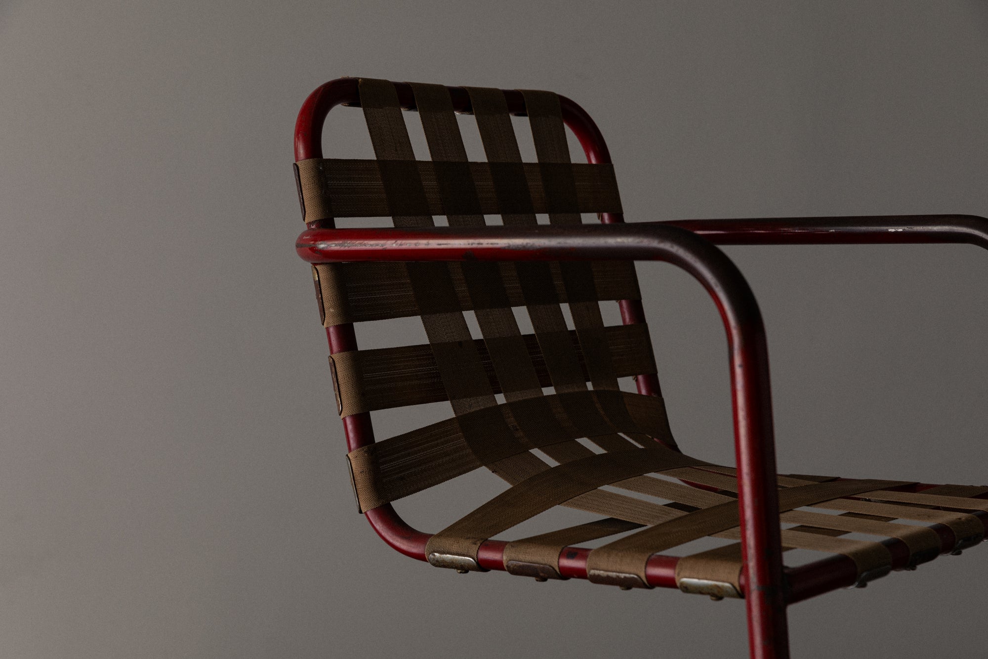 Mid-Century Webbed Chair in Red Metal Frame, c. 1950s