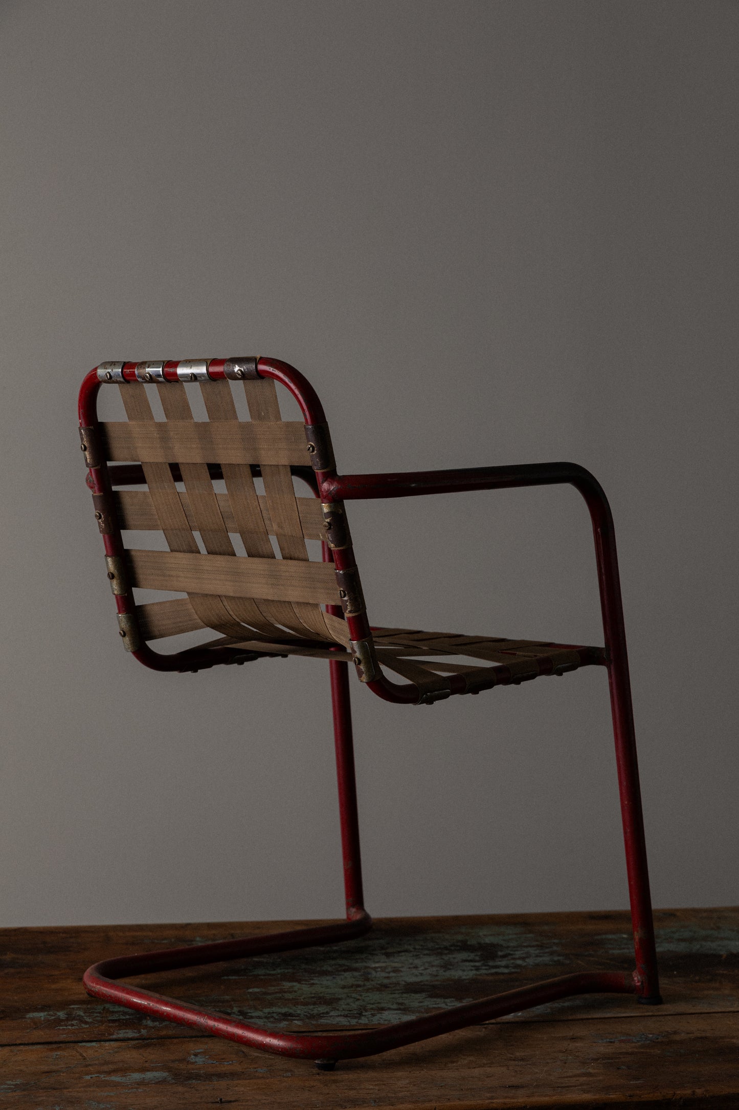 Mid-Century Webbed Chair in Red Metal Frame, c. 1950s