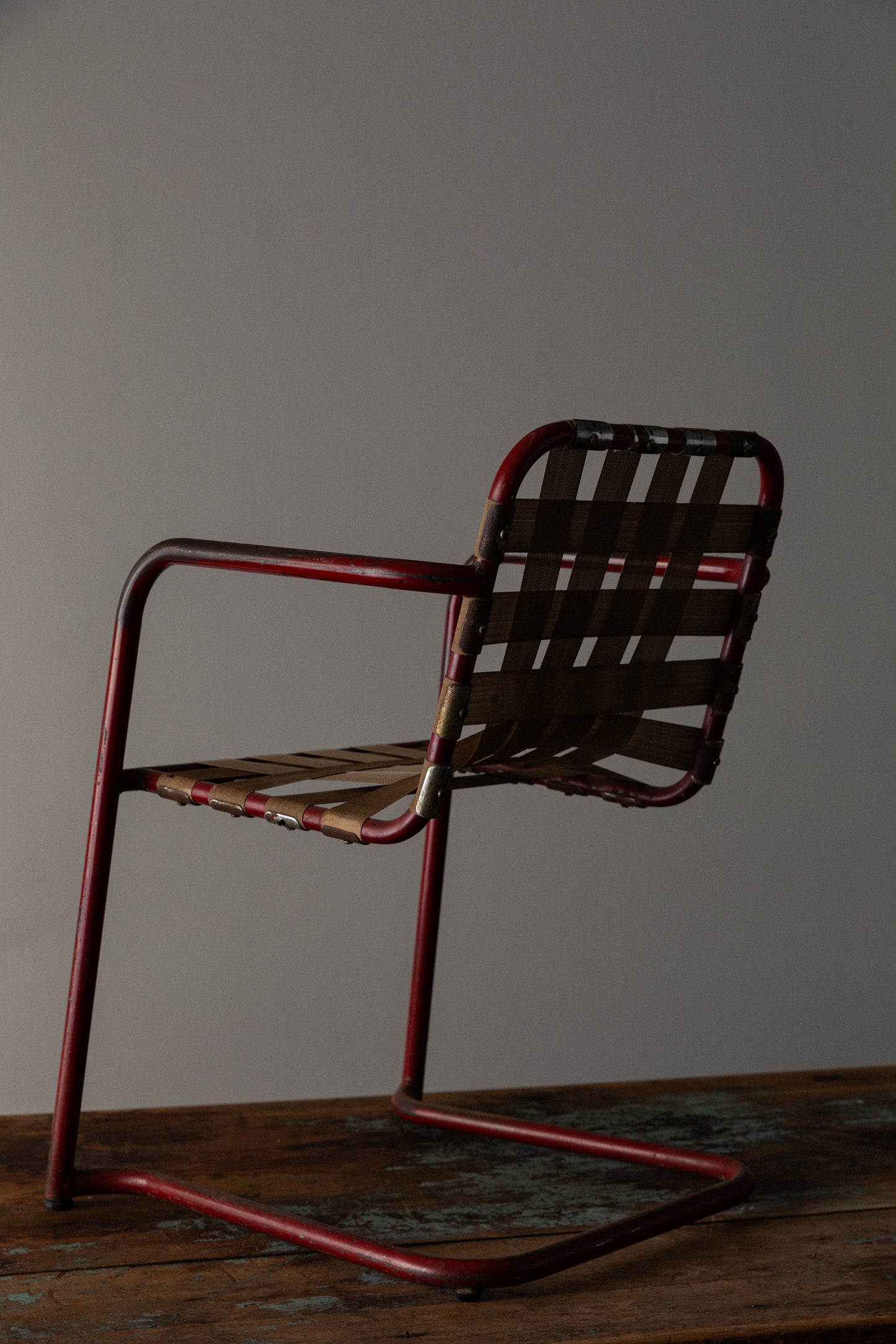 Mid-Century Webbed Chair in Red Metal Frame, c. 1950s