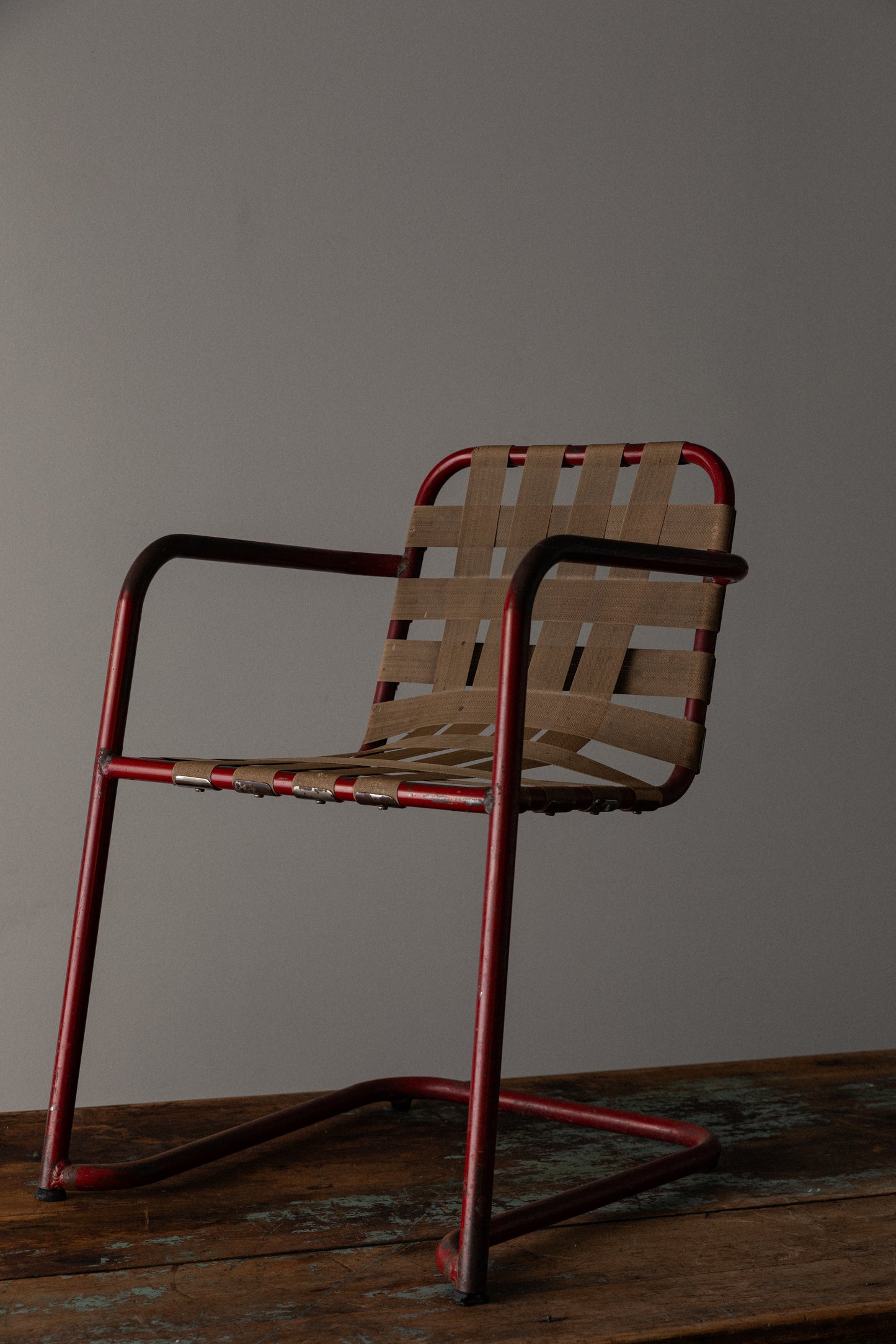 Mid-Century Webbed Chair in Red Metal Frame, c. 1950s