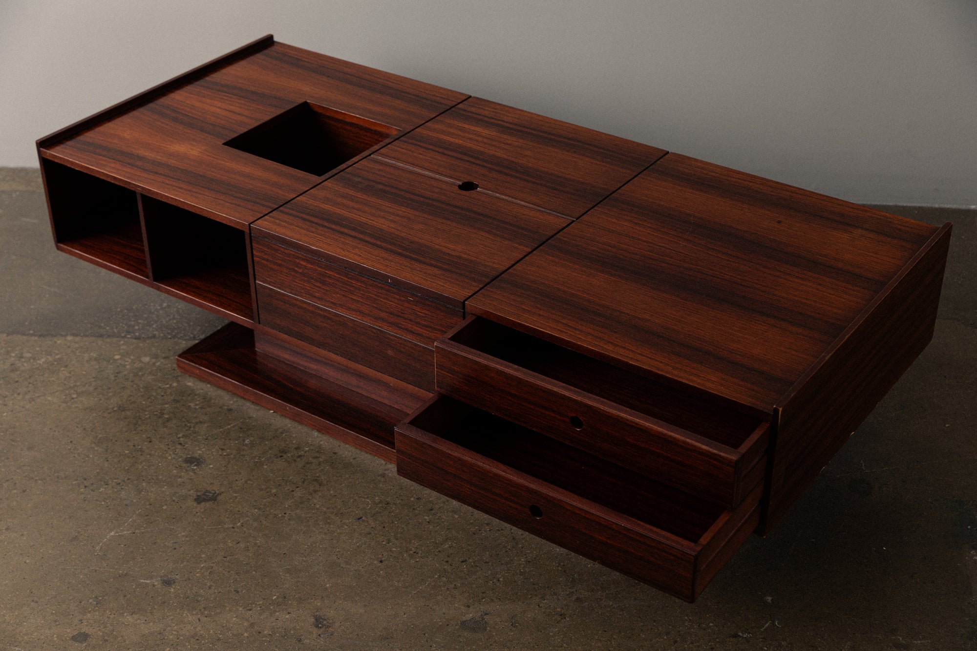 Mid-Century Modern Rosewood Coffee Table with Storage: