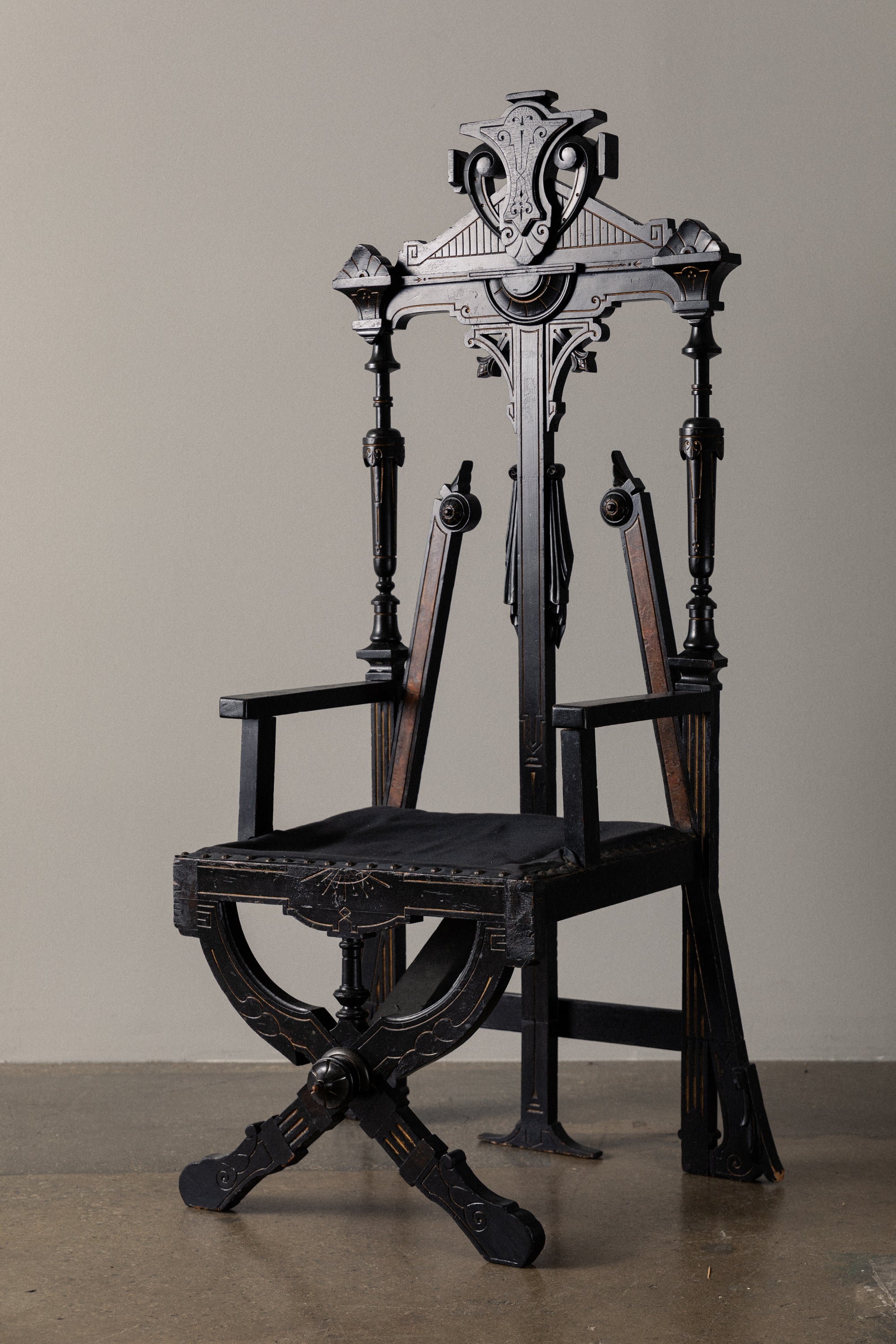 Ebonized Carved Wood Victorian Highback Chair