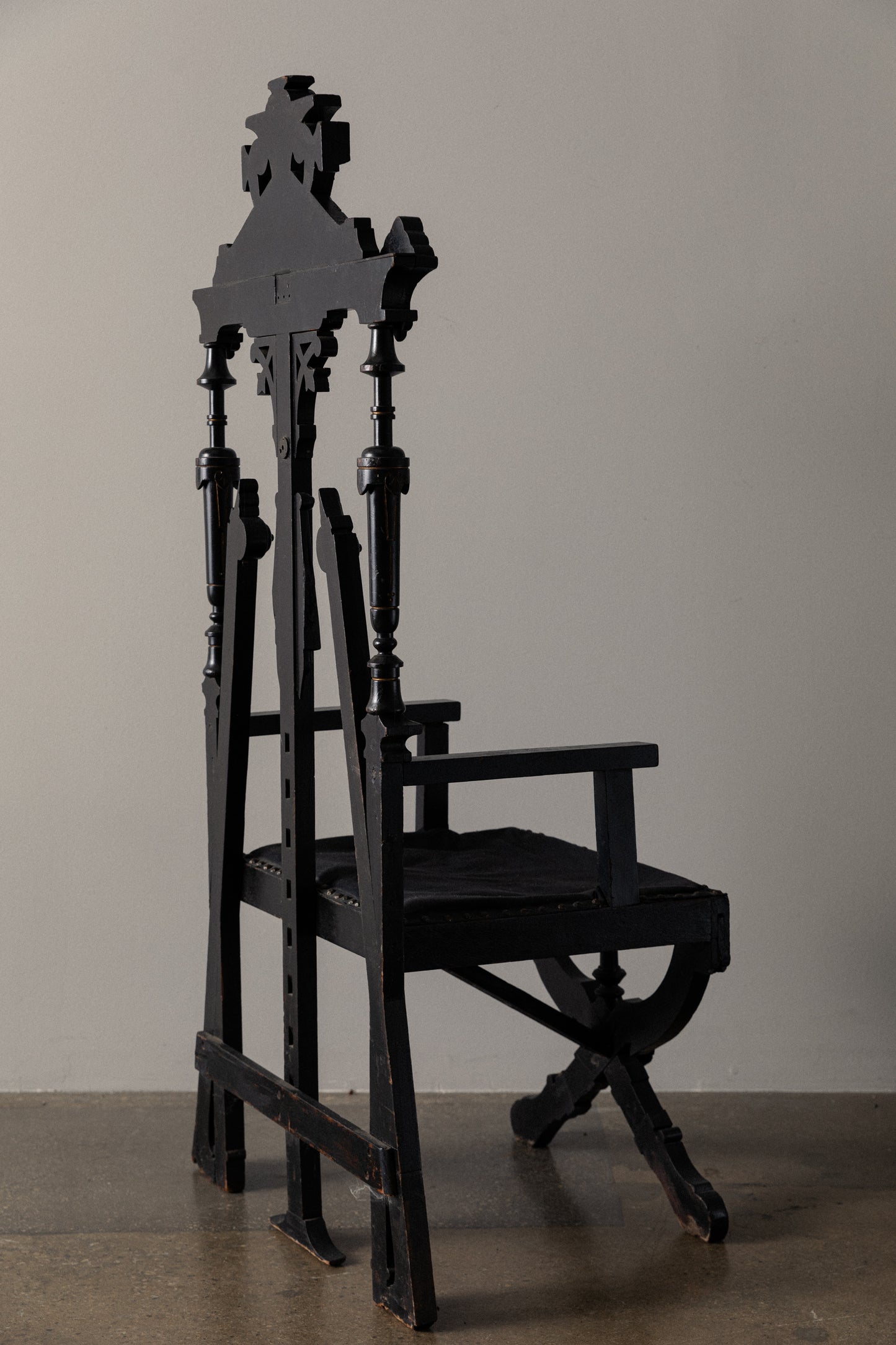 Ebonized Carved Wood Victorian Highback Chair