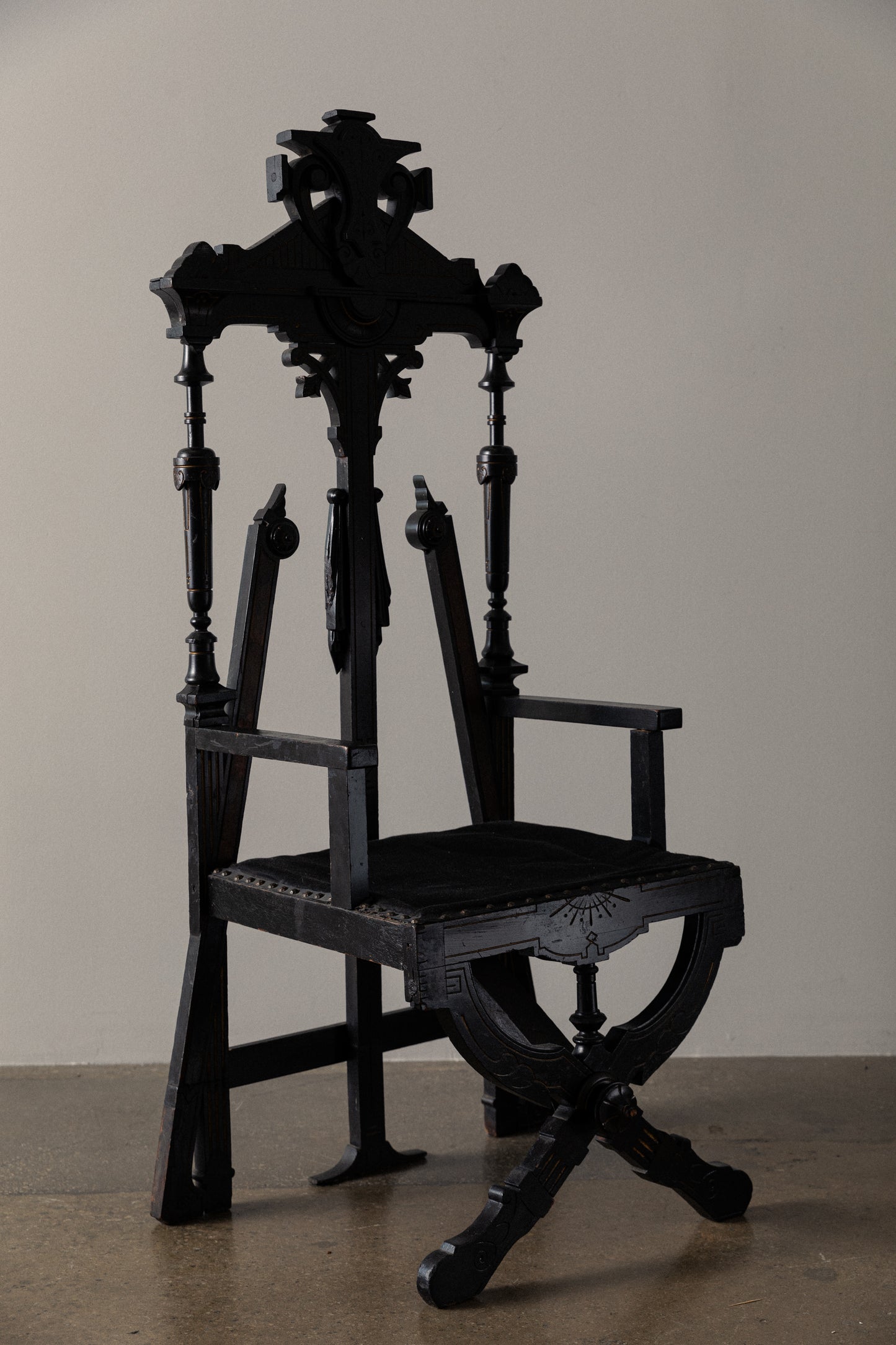 Ebonized Carved Wood Victorian Highback Chair