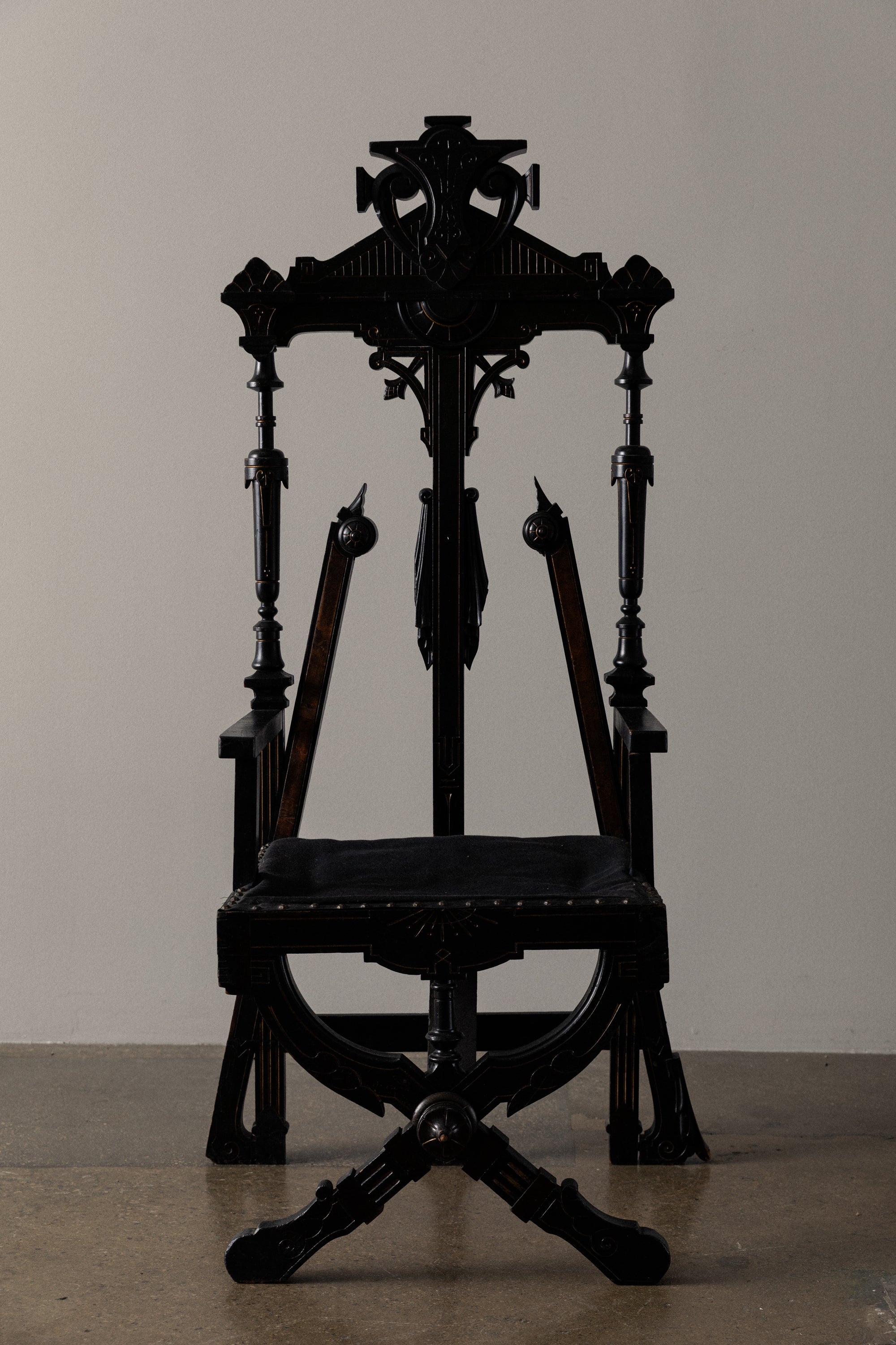 Ebonized Carved Wood Victorian Highback Chair