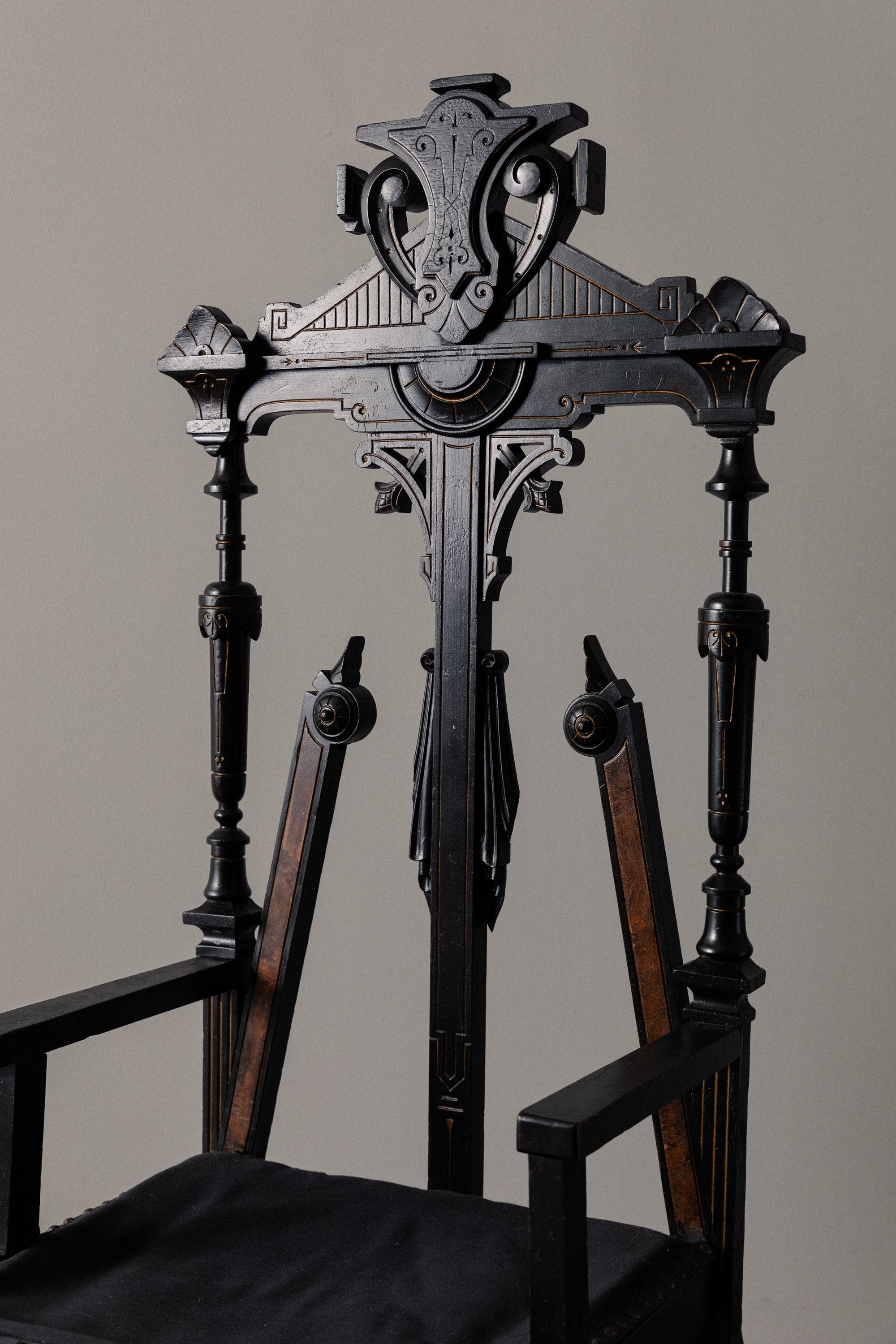 Ebonized Carved Wood Victorian Highback Chair