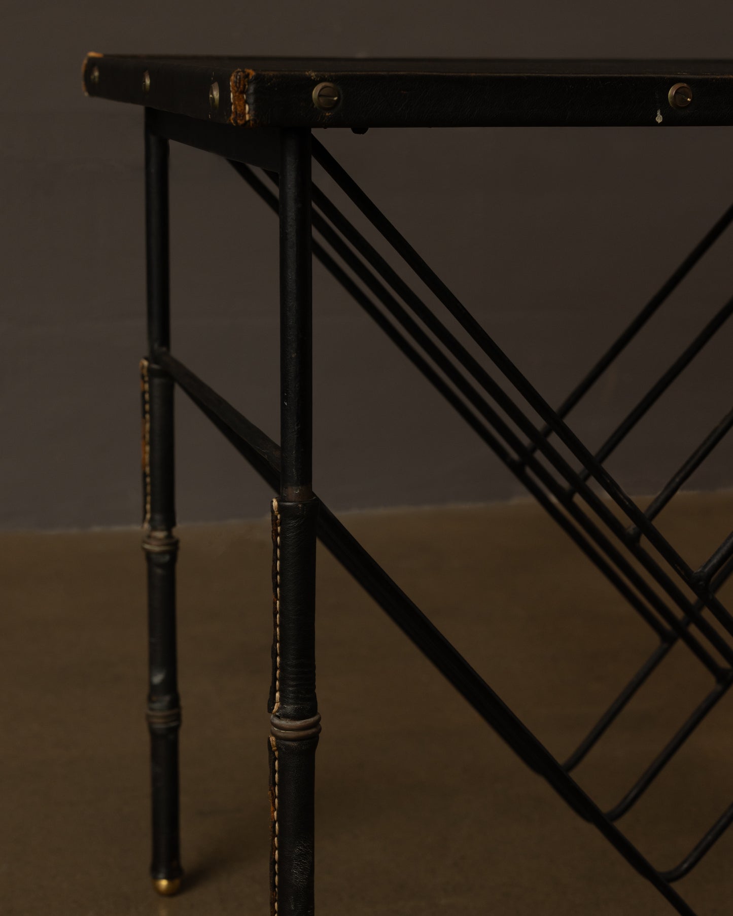 Leather Side Table by Jacques Adnet