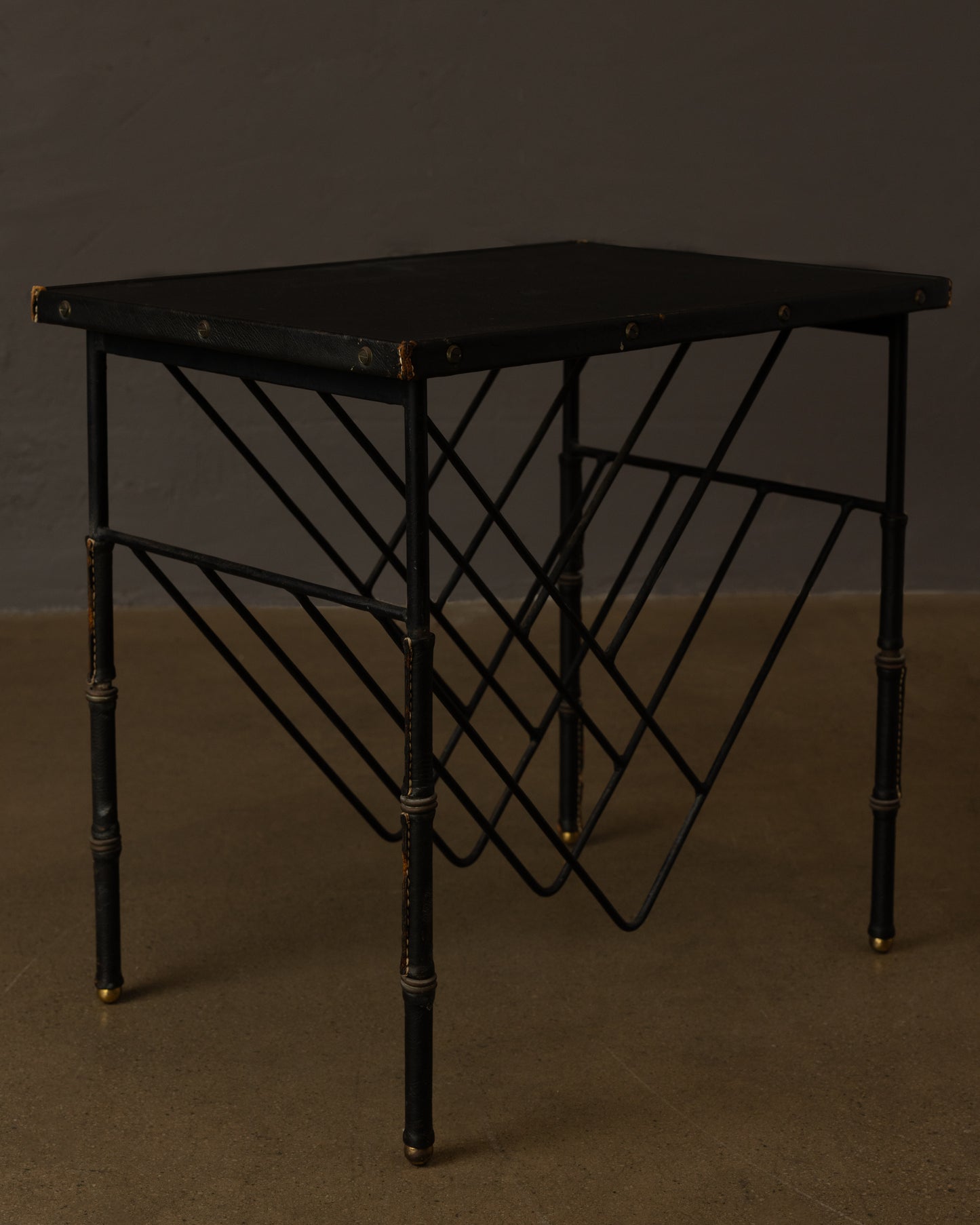 Leather Side Table by Jacques Adnet