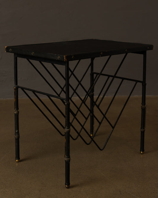 Leather Side Table by Jacques Adnet