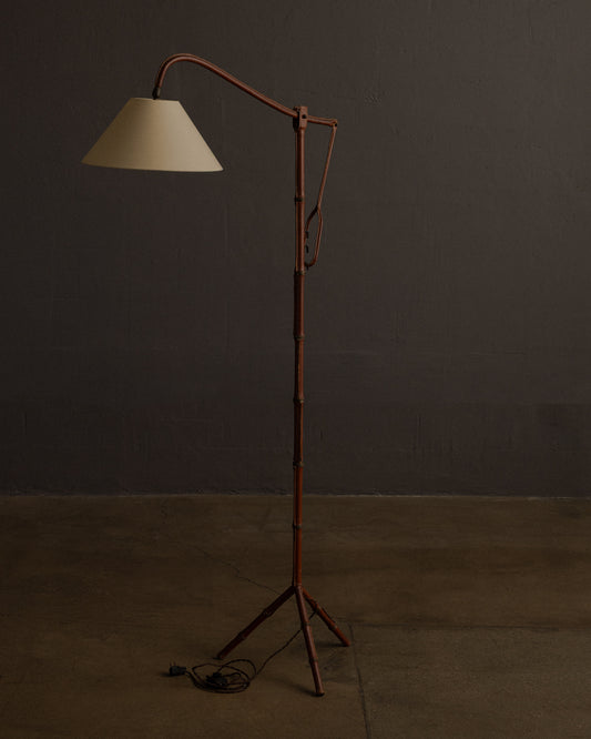 Leather-Wrapped Floor Lamp by Jacques Adnet